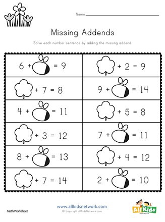 Missing Addends Worksheets 1st Grade Spring Missing Addends Worksheet