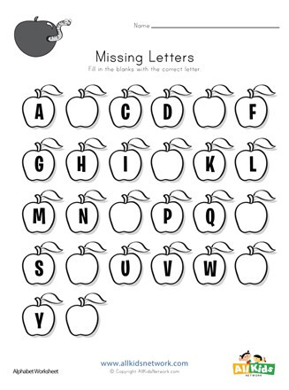 Missing Letter Worksheets for Kindergarten Apple Missing Letters Worksheet