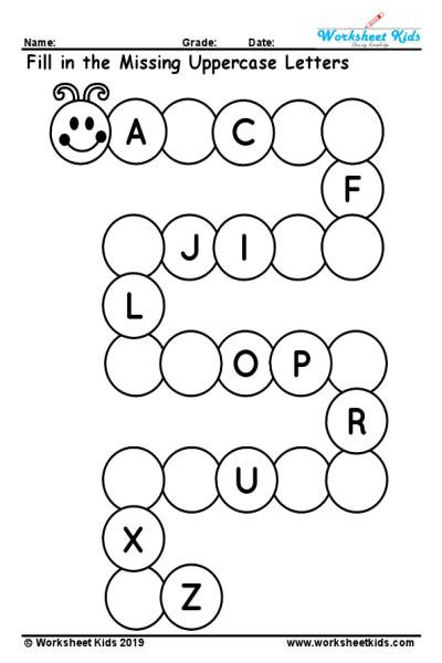 Missing Letter Worksheets for Kindergarten Uppercase Missing Alphabet Worksheet A to Z Free Printable Pdf