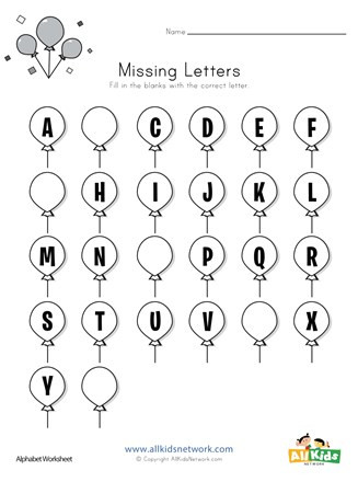 Missing Letters Worksheet for Kindergarten Alphabet Missing Letters Worksheet