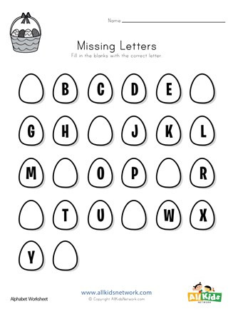 Missing Letters Worksheet for Kindergarten Easter Missing Letters Worksheet