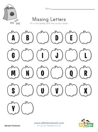 Missing Letters Worksheet for Kindergarten Halloween Missing Letters Worksheet