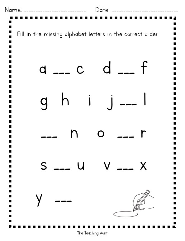 Missing Letters Worksheet for Kindergarten Missing Lowercase Letters Worksheets the Teaching Aunt