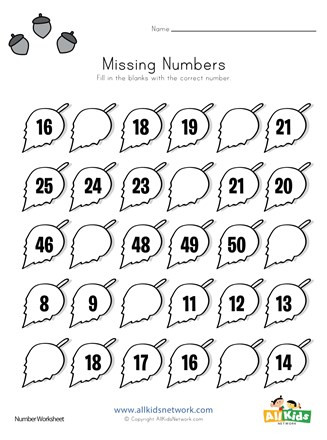 Missing Number Worksheet for Kindergarten Autumn Missing Numbers Worksheet