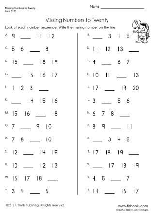 Missing Number Worksheet Kindergarten Missing Numbers to Twenty