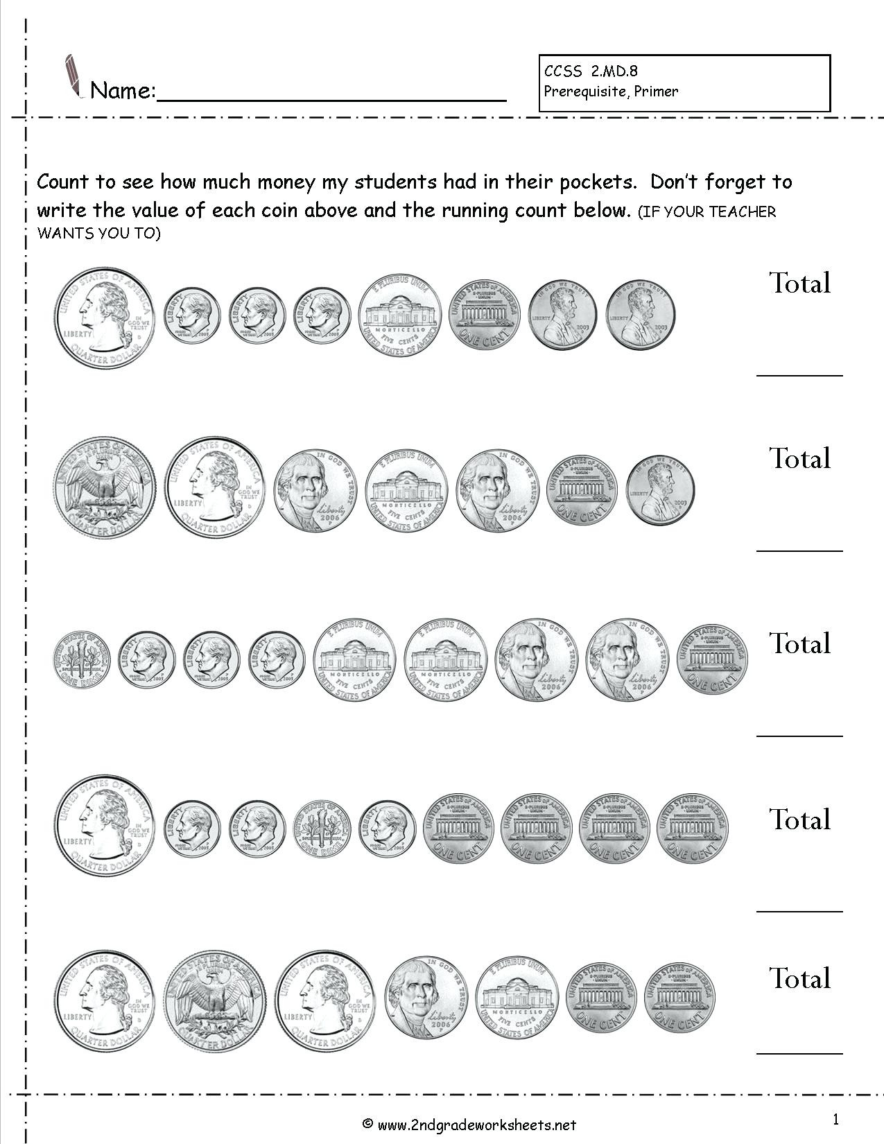 Money Worksheets for Second Grade Count Money Worksheet Math Worksheets Grade Counting Money