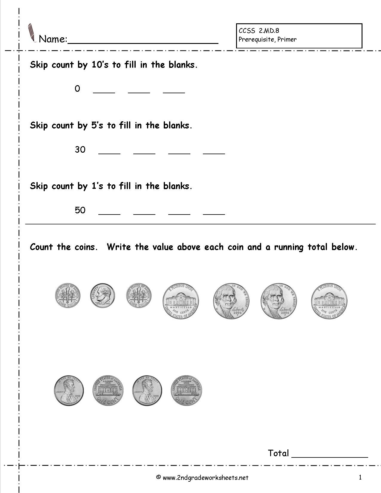 Money Worksheets for Second Grade Counting Coins and Money Worksheets and Printouts