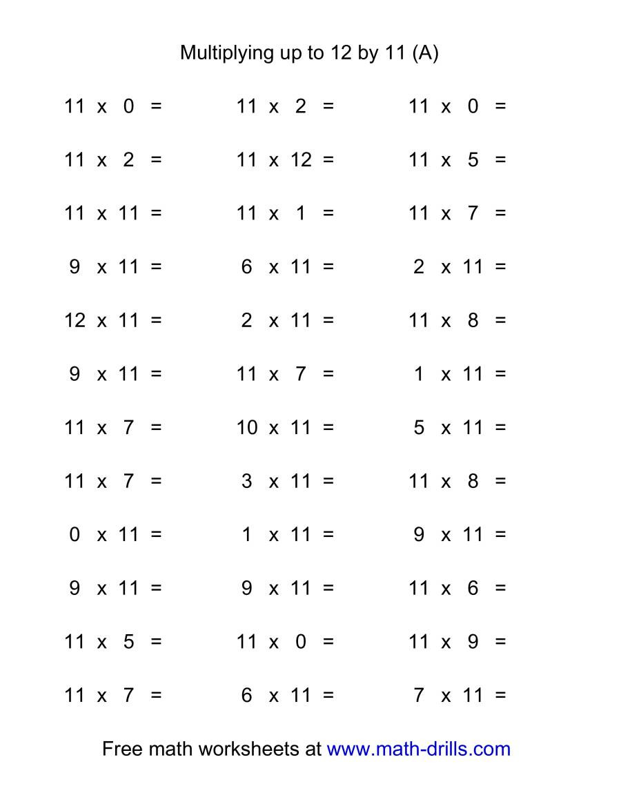 Multiplication Worksheets 0 12 Printable 36 Horizontal Multiplication Facts Questions 11 by 0 12 A