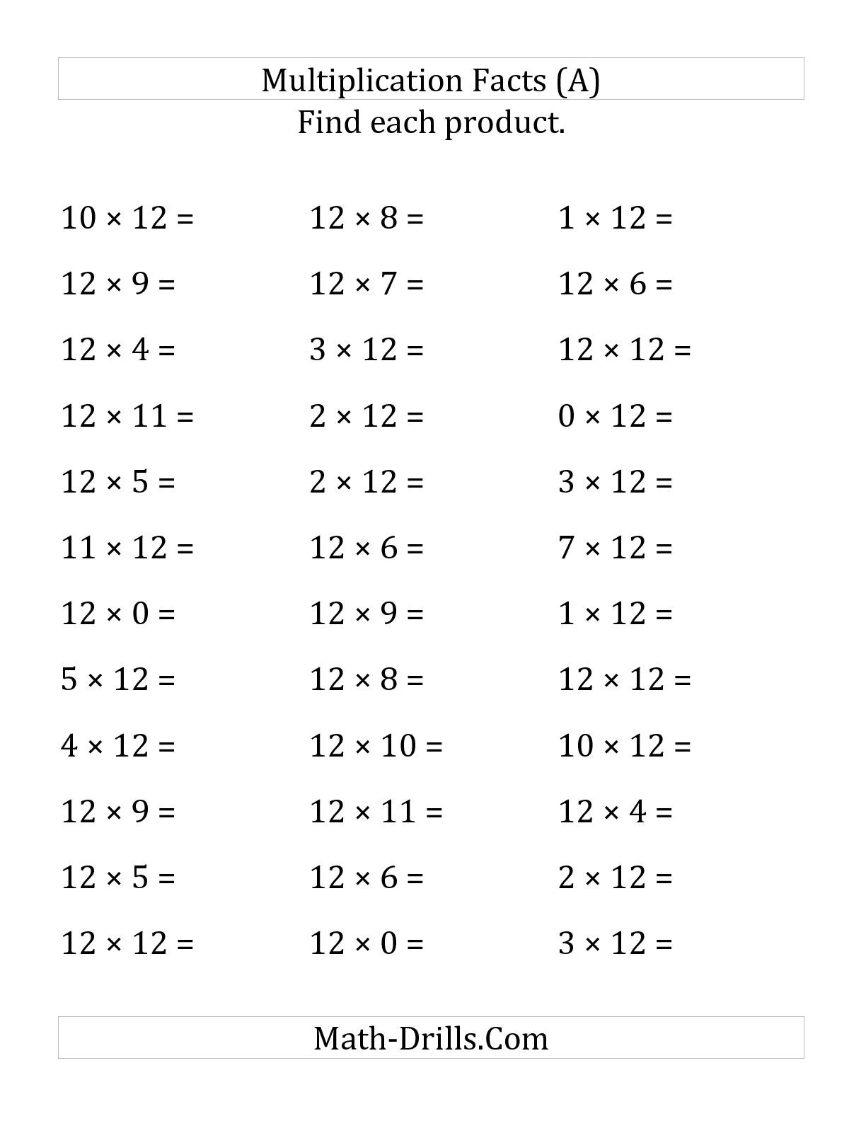 Multiplication Worksheets 0 12 Printable 7 Best Of Printable Multiplication Drills 100