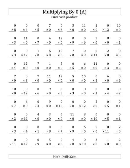Multiplication Worksheets 0 12 Printable Multiplying to by Questions with Math Mixed