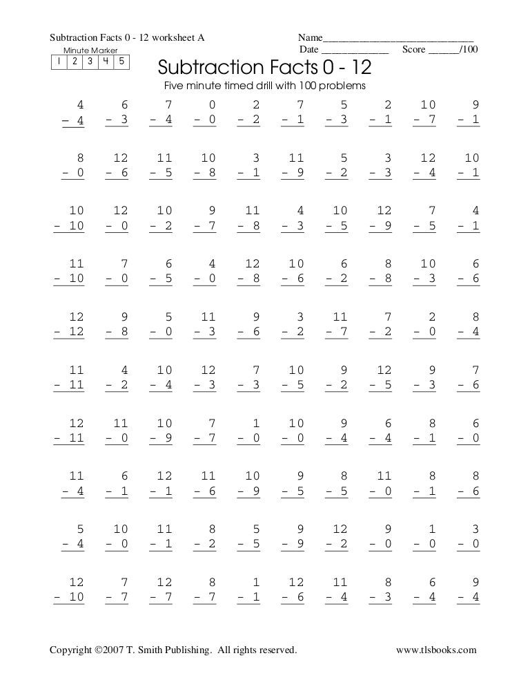 Multiplication Worksheets 0 12 Printable Subtraction Facts to 10 Google Search