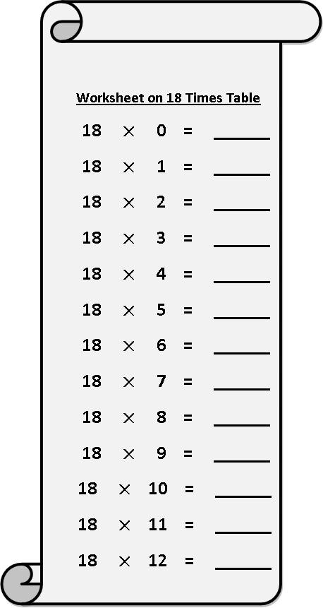 Multiplication Worksheets 0 12 Printable Worksheet On 18 Times Table