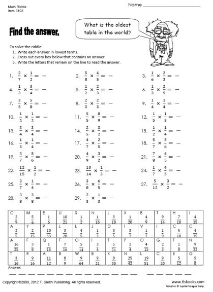 Multiplying Fractions Worksheet 6th Grade Multiplying Fractions Math Riddle Worksheet
