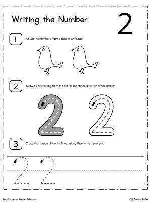 Number 2 Worksheets for Preschool Learn to Count and Write Number 1