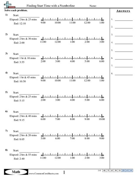 Number Lines Worksheets 3rd Grade Finding Start Time with A Numberline Worksheet for 3rd Grade
