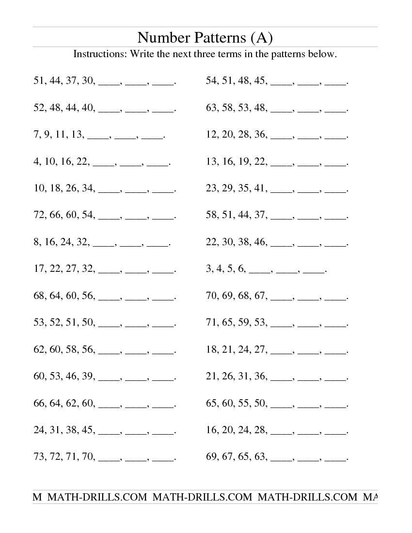 Number Pattern Worksheets 5th Grade Growing and Shrinking Number Patterns A Patterning