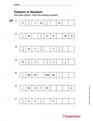 Number Pattern Worksheets 5th Grade Patterns In Numbers Fractions Printable 5th Grade