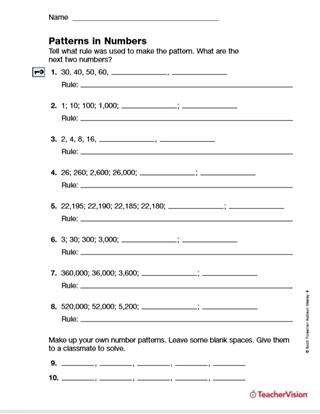 Number Pattern Worksheets 5th Grade Patterns In Numbers Guess the Rule Printable 4th Grade