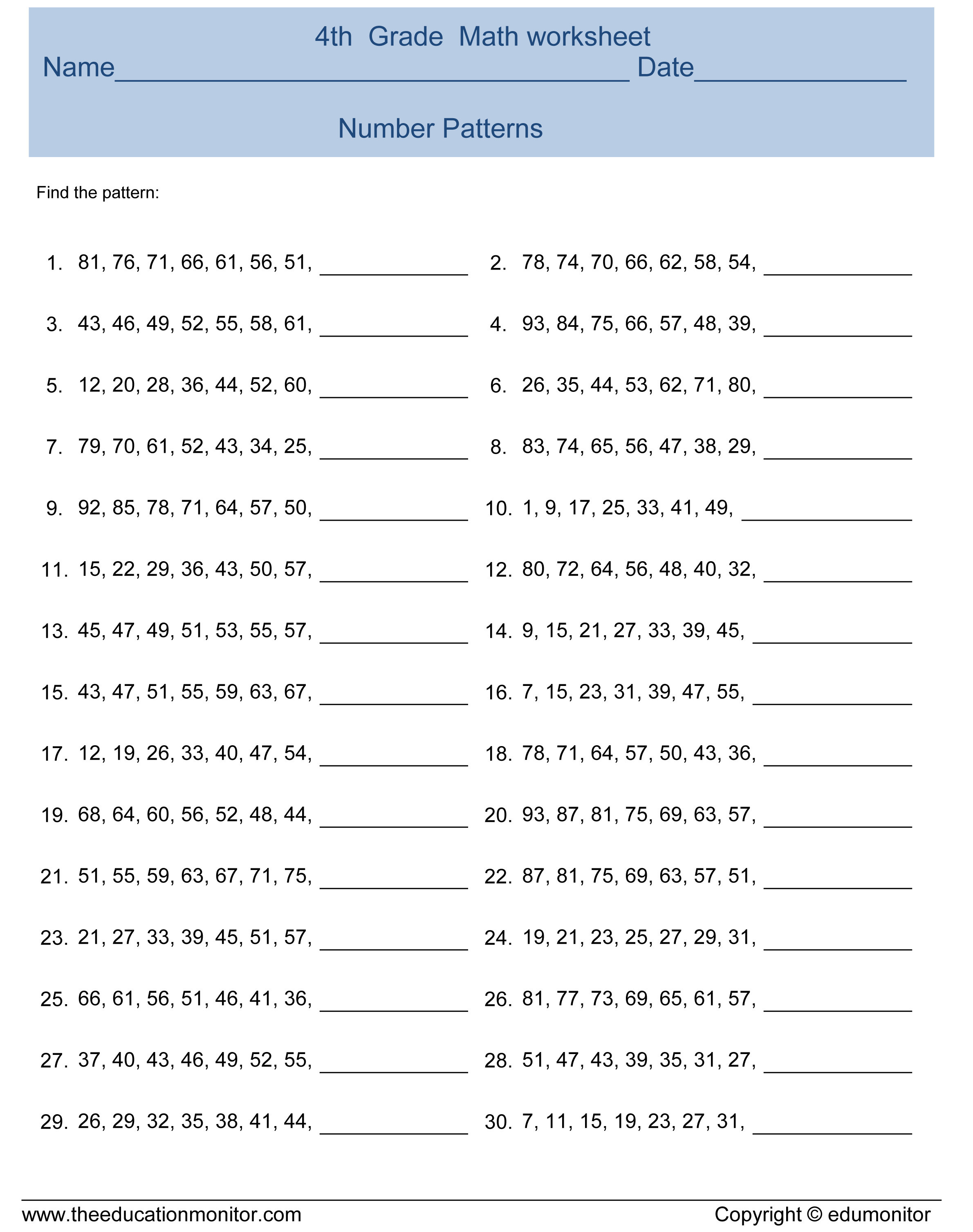 Number Patterns Worksheets Grade 6 Grade 2 Math Patterning Worksheets &amp; Pattern Worksheets