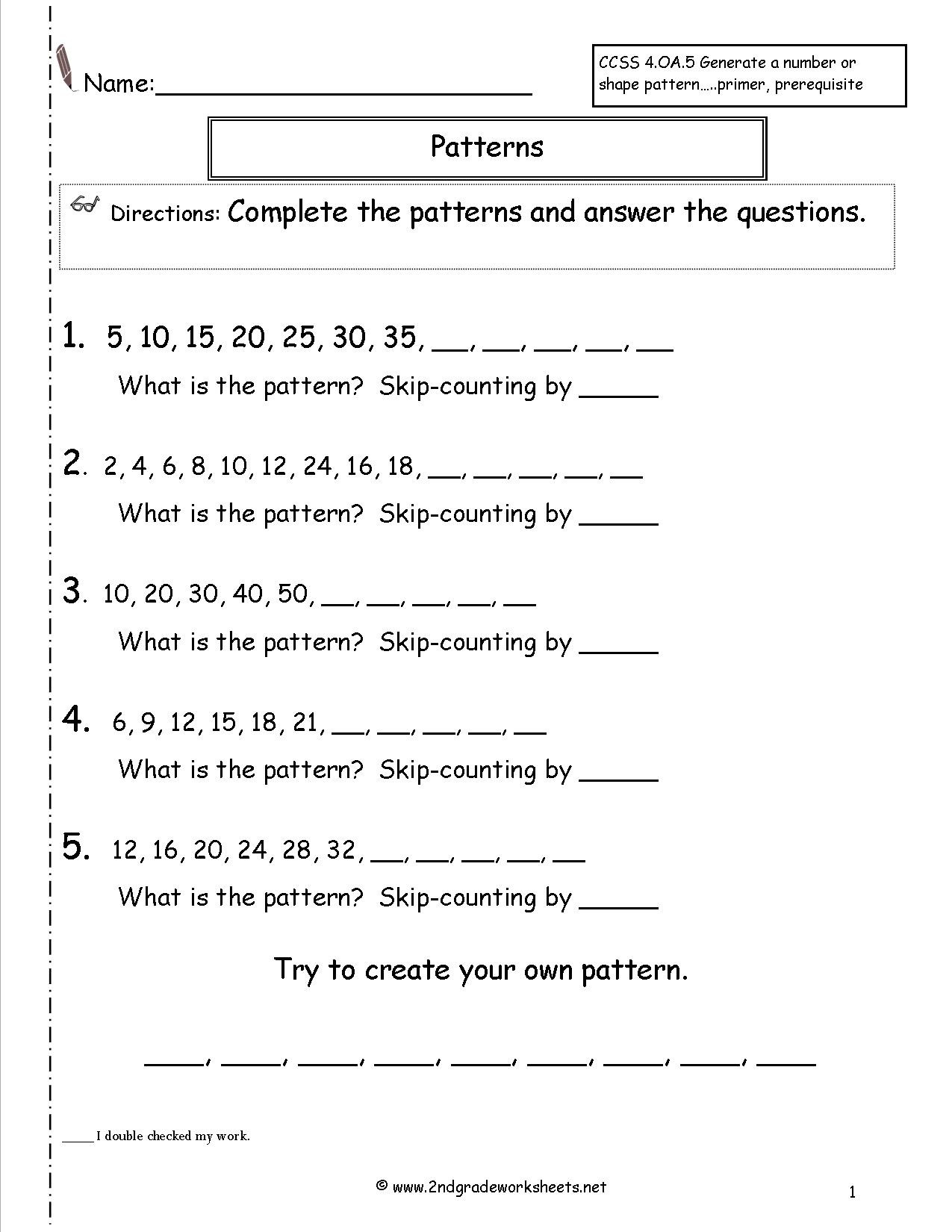 Number Patterns Worksheets Grade 6 Number and Shape Patterns Worksheets