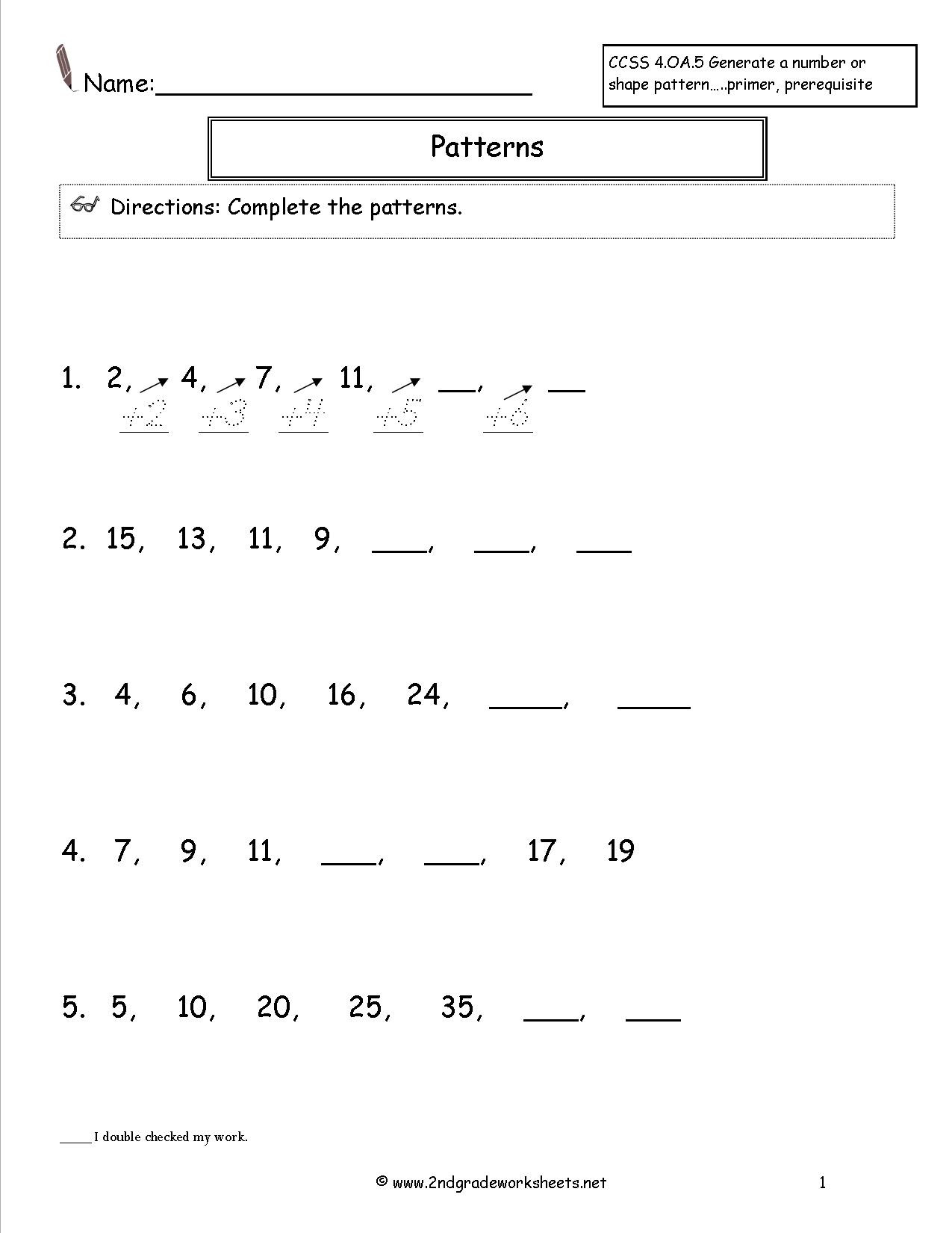 Number Patterns Worksheets Grade 6 Number and Shape Patterns Worksheets