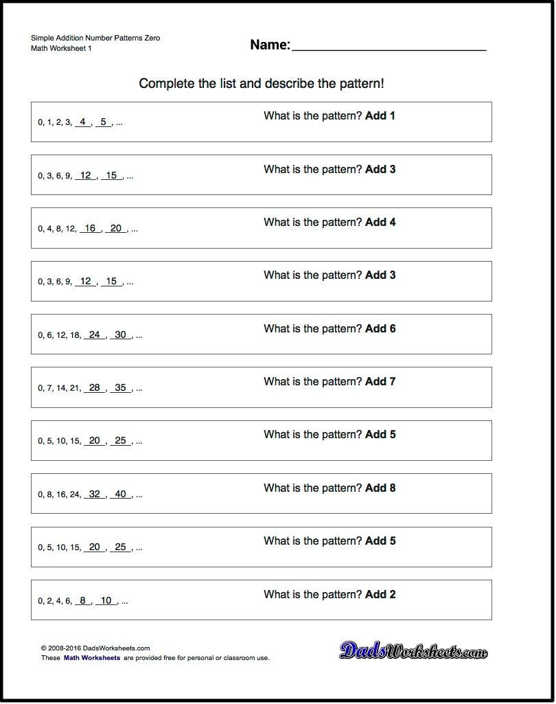 Number Patterns Worksheets Grade 6 Number Patterns Problems Using Only Addition Operations