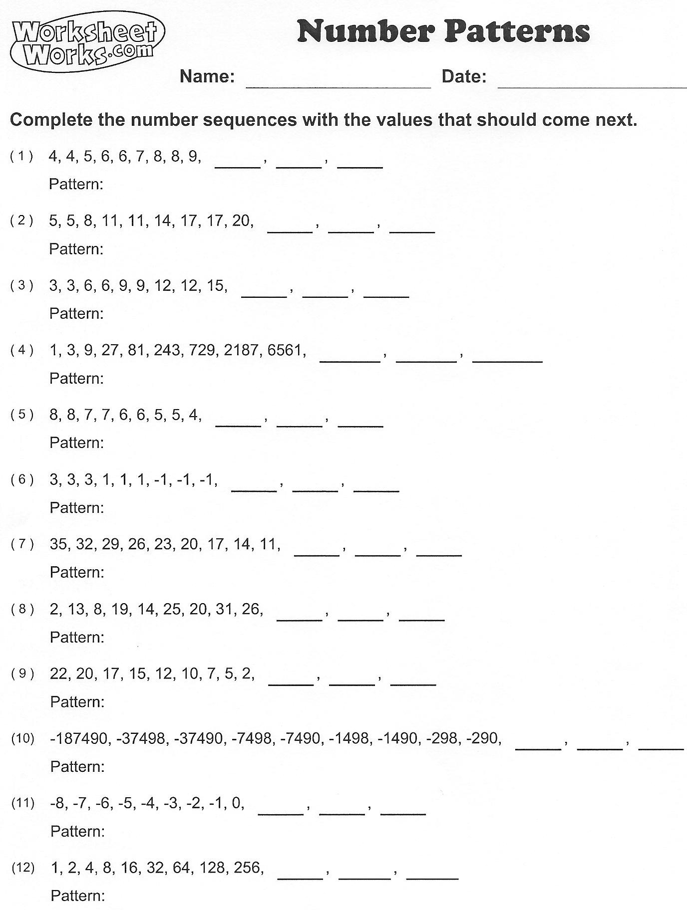 Number Patterns Worksheets Grade 6 Patterning &amp; Algebra Mr Chartrand S Notes