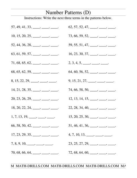 Number Patterns Worksheets Grade 6 the Growing and Shrinking Number Patterns D Math Worksheet