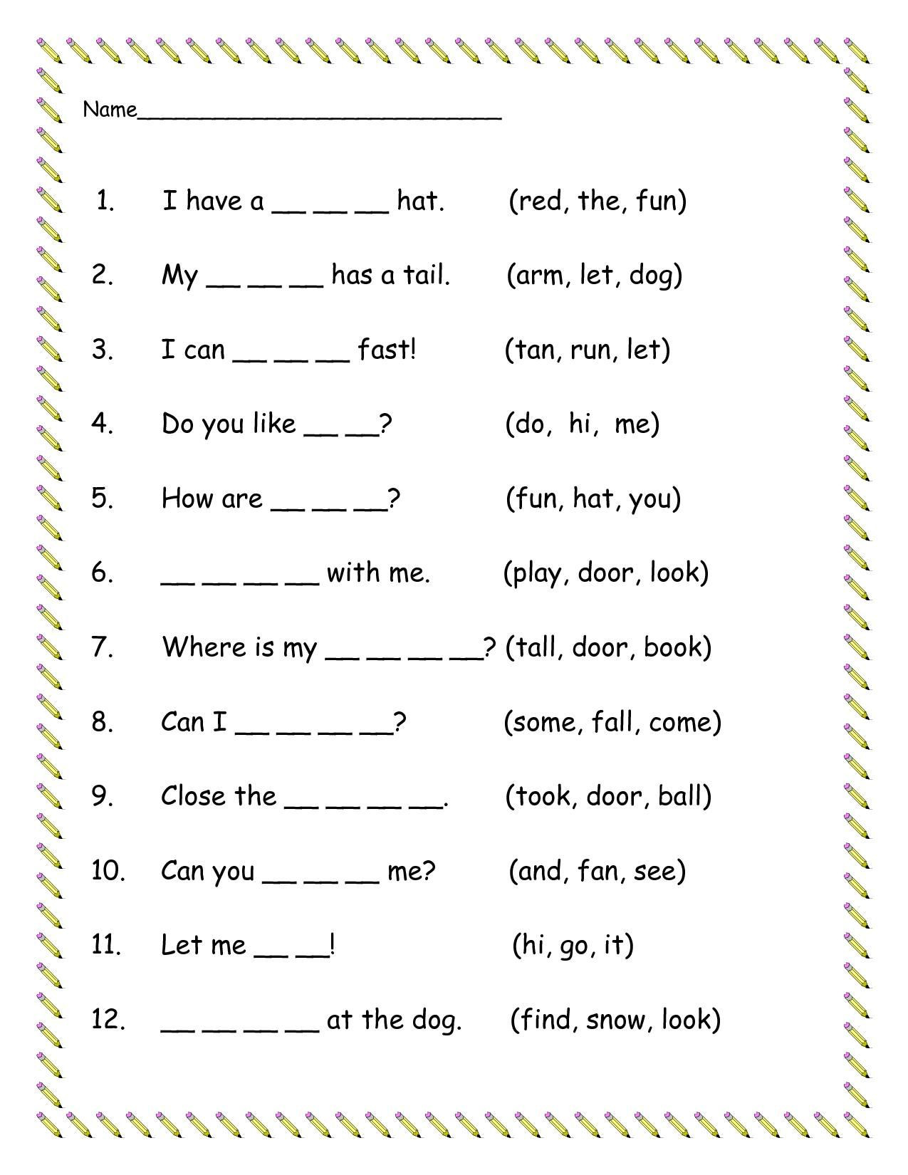Number Sentence Worksheets 2nd Grade Sight Word Sentences Worksheets Pdf