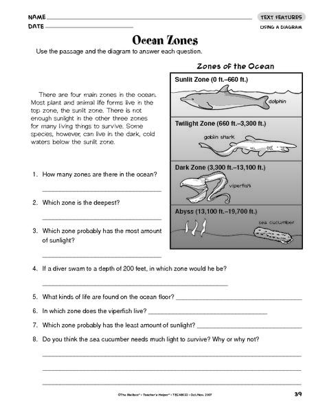 Ocean Floor Worksheets 5th Grade Ocean Zone Reading P …