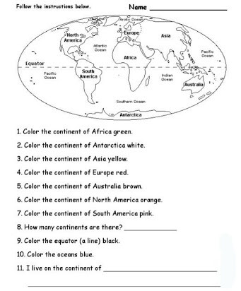 Oceans and Continents Worksheets Printable Continents and Oceans Free Printables
