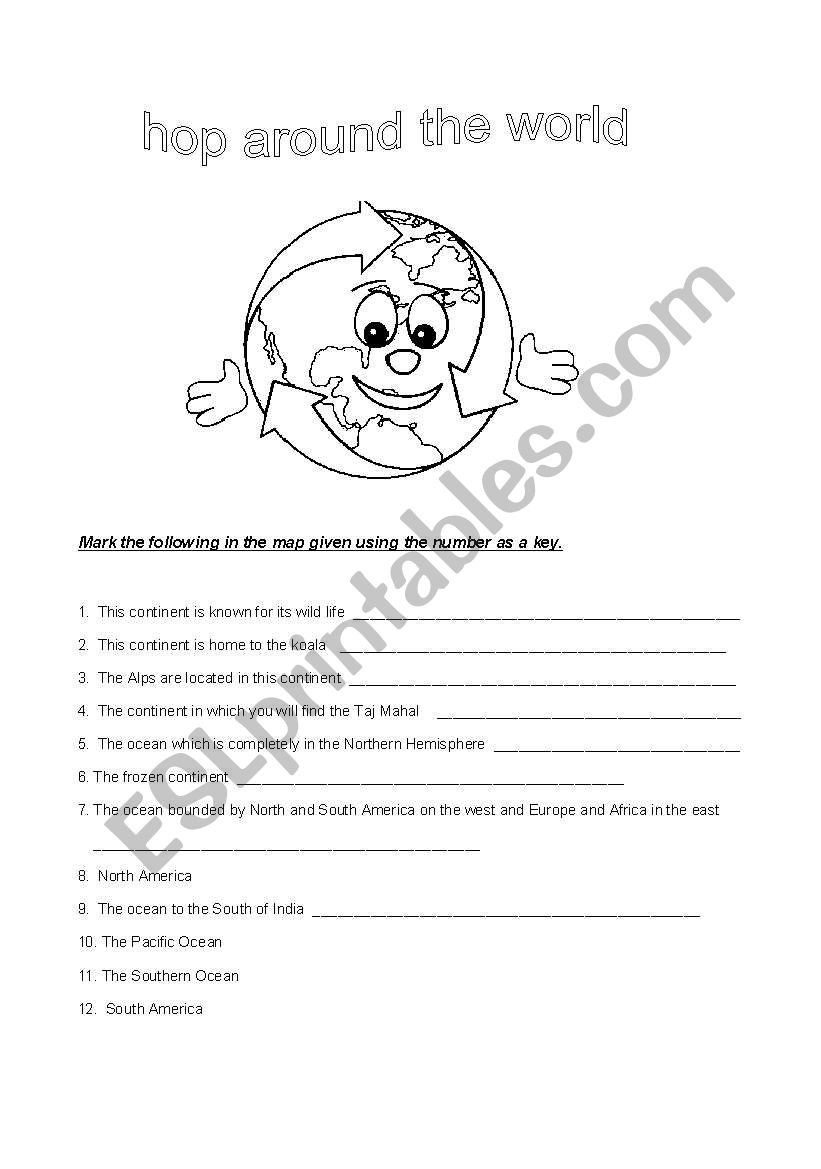 Oceans and Continents Worksheets Printable English Worksheets Oceans and Continents