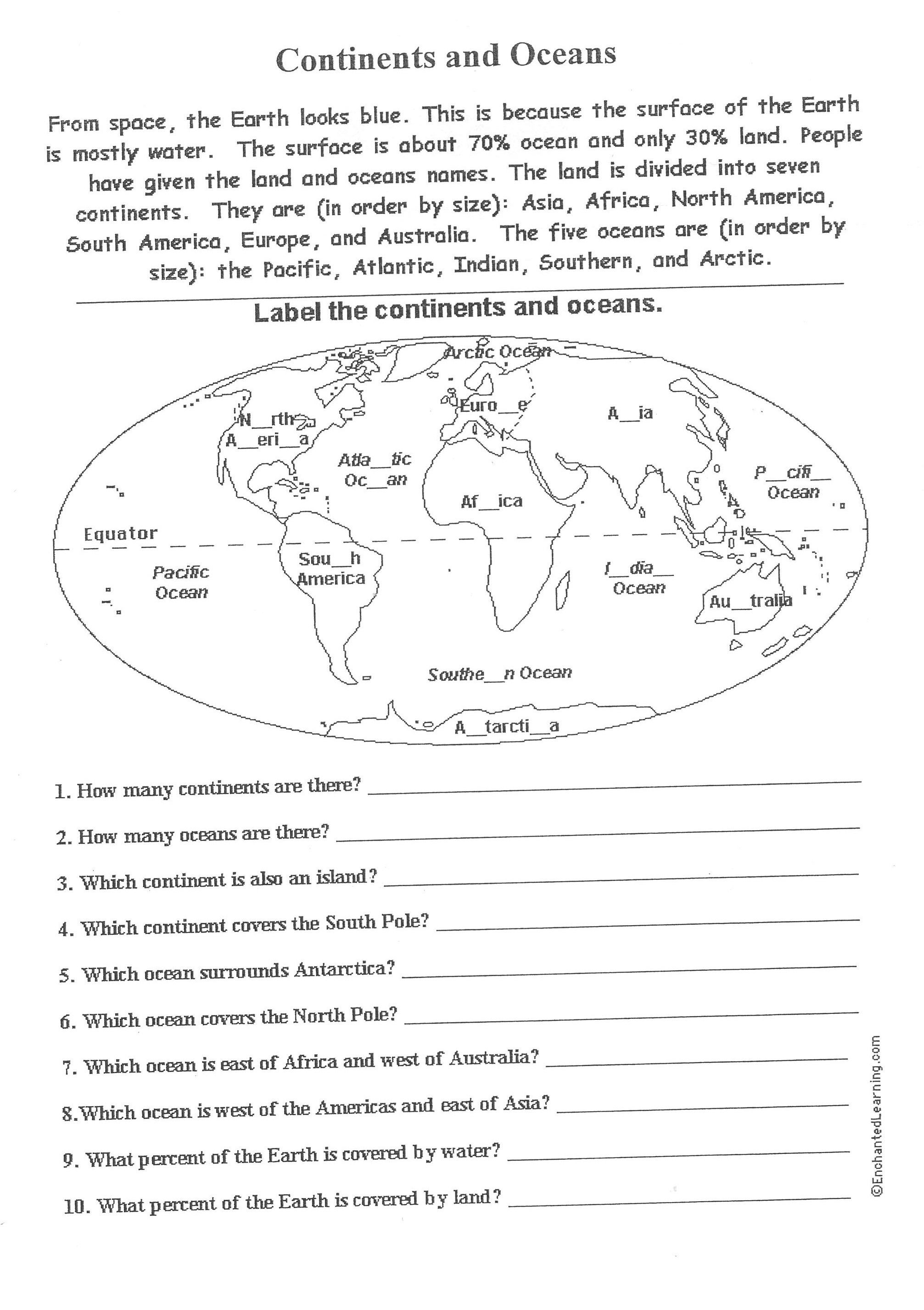 Oceans and Continents Worksheets Printable Free Printable Worksheets On Continents and Oceans Google