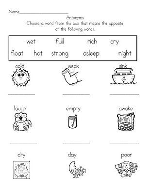 Opposites Worksheet for Kindergarten Antonyms Worksheet &amp; Activity