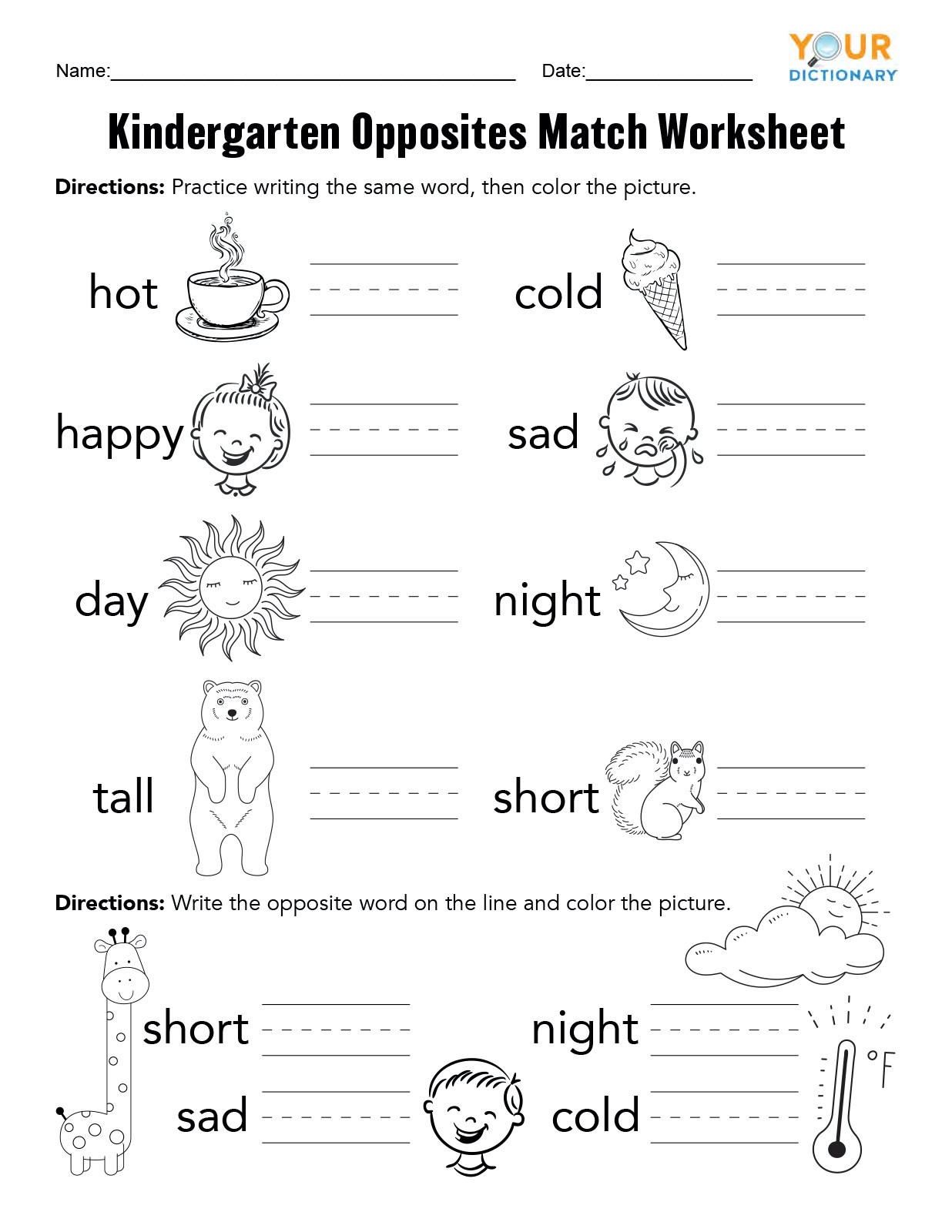Opposites Worksheet for Kindergarten Kindergarten Opposites Activities