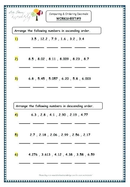 Ordering Decimals Worksheet 5th Grade 5th Grade Math Worksheets Decimals Grade 4 Maths Resources