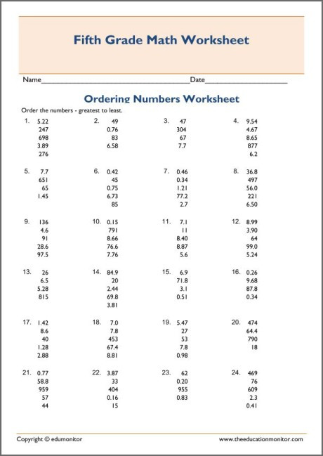 Ordering Decimals Worksheet 5th Grade Free 5th Grade ordering Decimals Worksheets for Kids