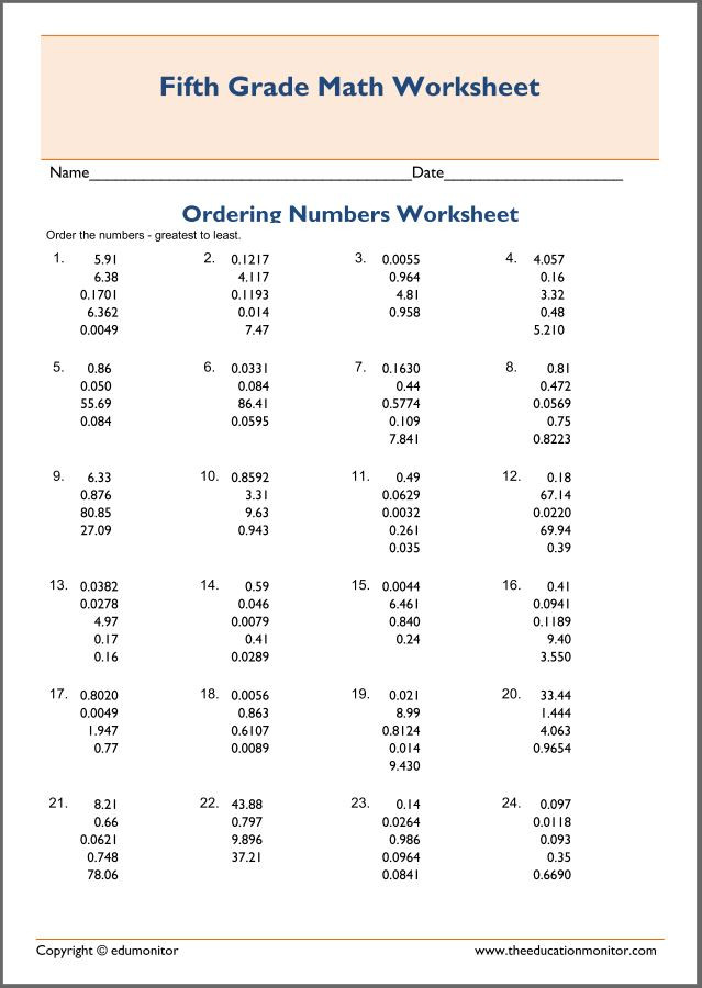 Ordering Decimals Worksheet 5th Grade ordering Decimals Worksheets 5th Grade