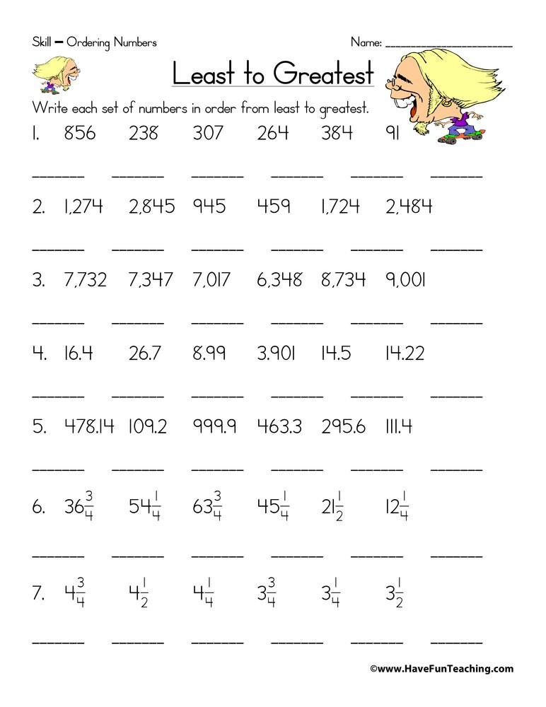 Ordering Fractions Worksheet 4th Grade ordering Fractions Decimals and whole Numbers Worksheet