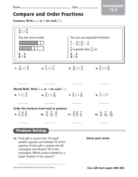 Ordering Fractions Worksheet 4th Grade Pare and order Fractions Homework 19 4 Worksheet for