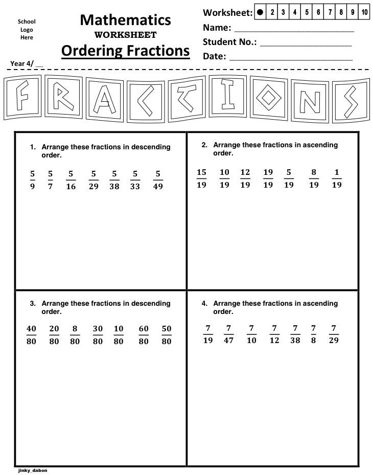 Ordering Fractions Worksheet 4th Grade Worksheet ordering Fractions &amp; Fraction Worksheets