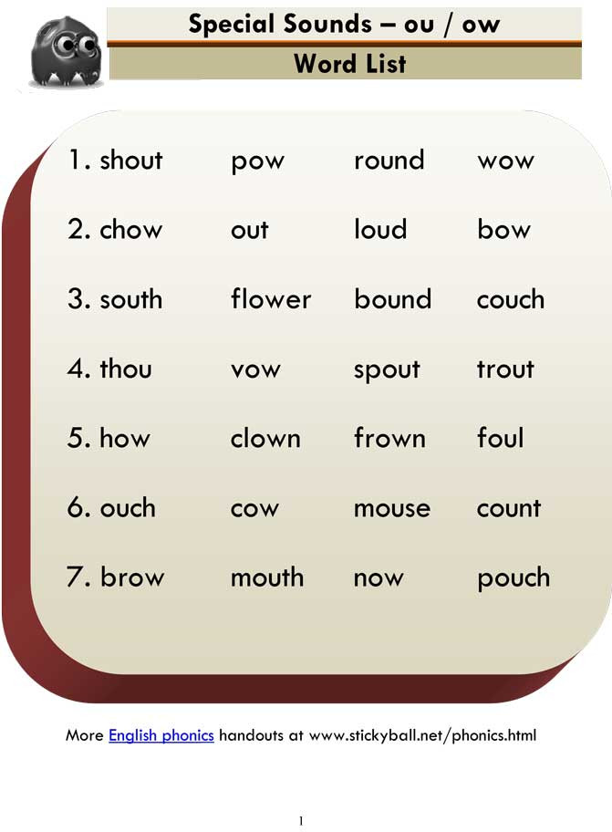 Ou Ow Worksheets 3rd Grade Advanced Phonics Ou Ow Word List and Sentences