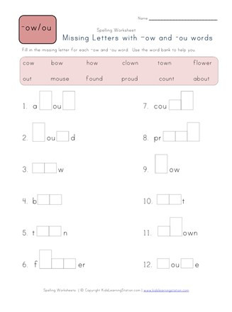 Ou Ow Worksheets 3rd Grade Missing Letters In Ow and Ou Words
