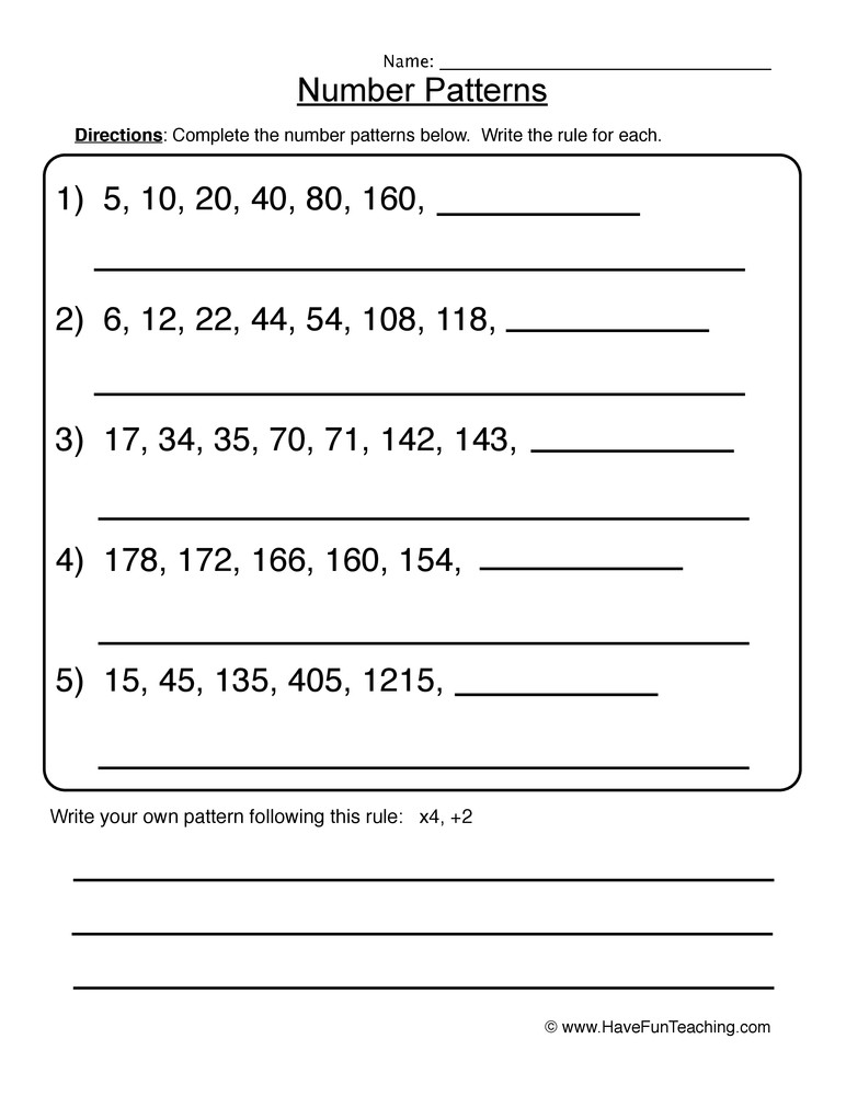 Pattern Worksheets 4th Grade Finding Number Patterns Worksheet