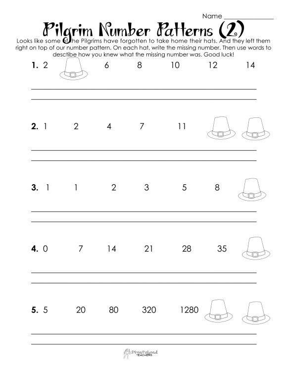 Pattern Worksheets 4th Grade Thanksgiving Number Patterns Free Worksheets