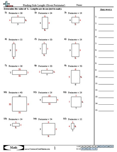 Perimeter Worksheet 3rd Grade Finding Side Length Given Perimeter Worksheet for 3rd