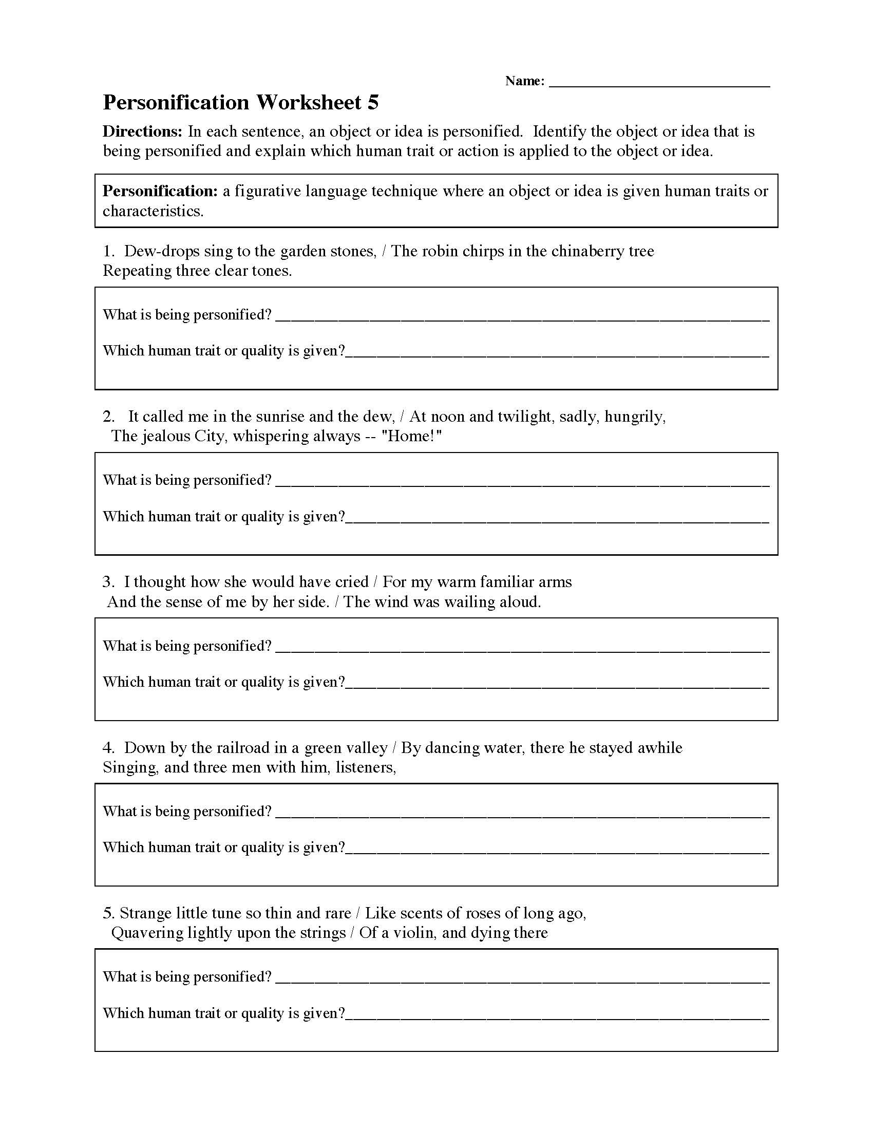 Personification Worksheets 6th Grade 3rd Grade Personification Worksheets