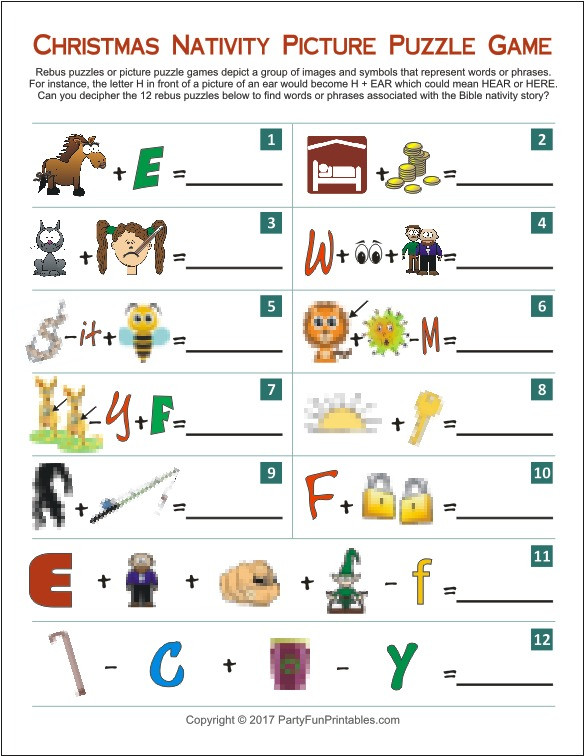 Pictogram Puzzles Printable Christmas Nativity Picture Puzzle Game
