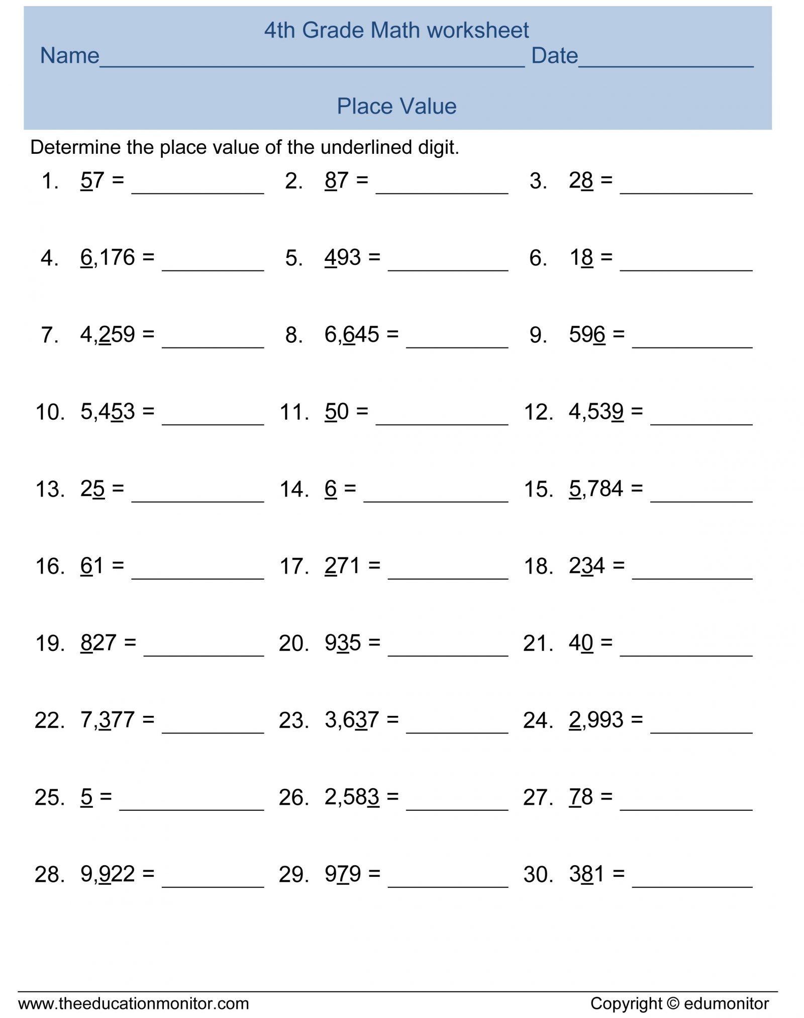 Place Value Worksheet 3rd Grade Place Value Worksheets 3rd Grade to Printable Place Value