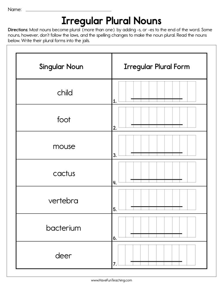 Plural Nouns Worksheet 5th Grade Irregular Plural Nouns Worksheet